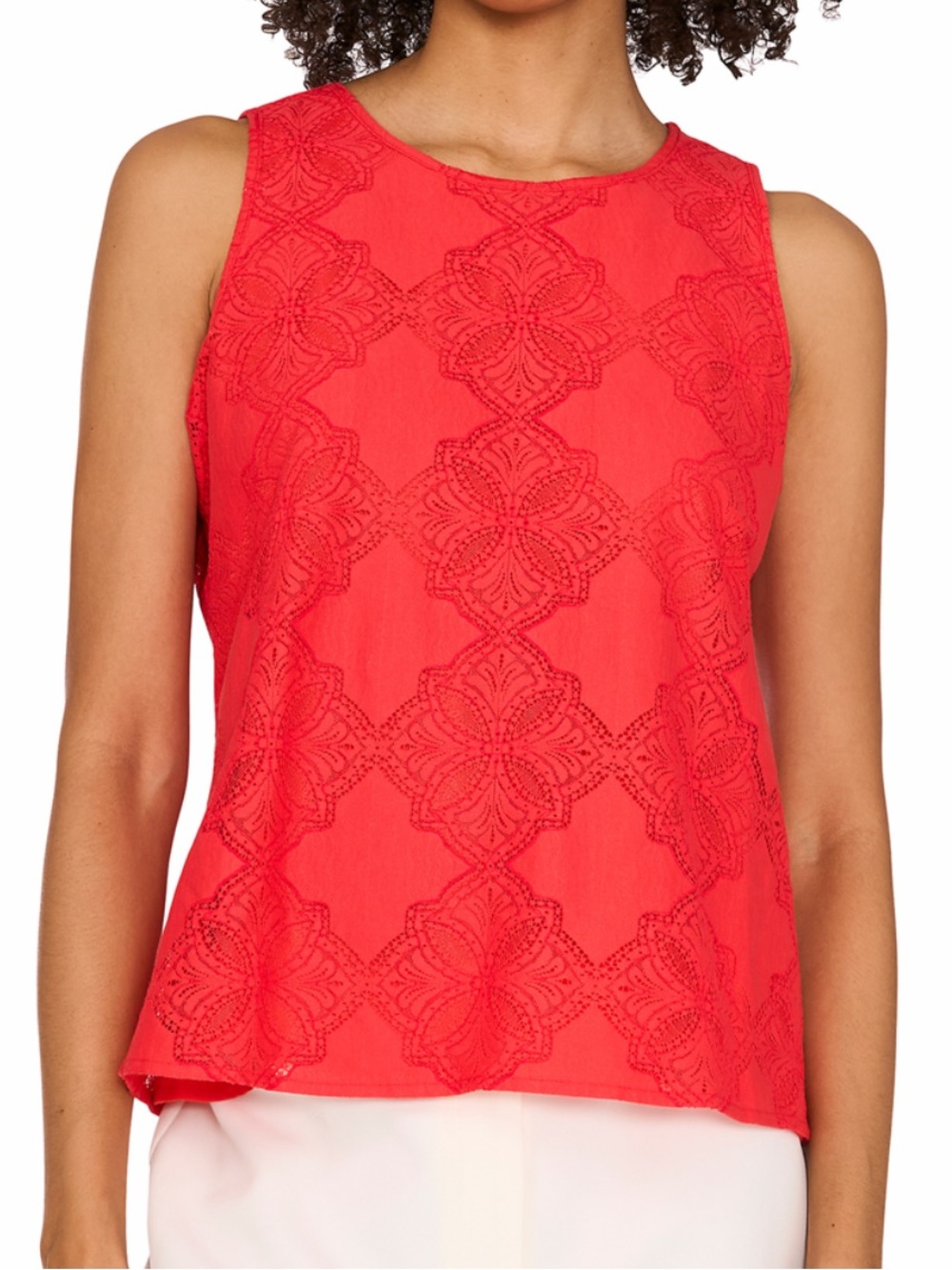 Vince Camuto Cayenne Red Lace-Overlay Sleeveless Tank